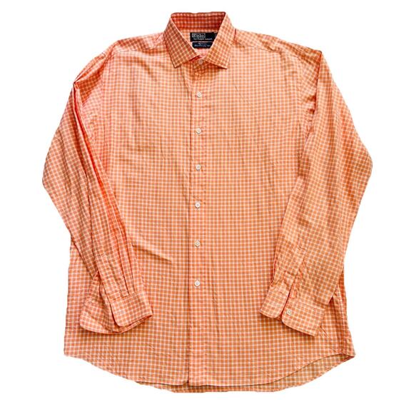 VTG Polo Ralph Lauren Westerton Mens L Button Up Orange Stripe Cotton Spread 90s - Picture 1 of 4